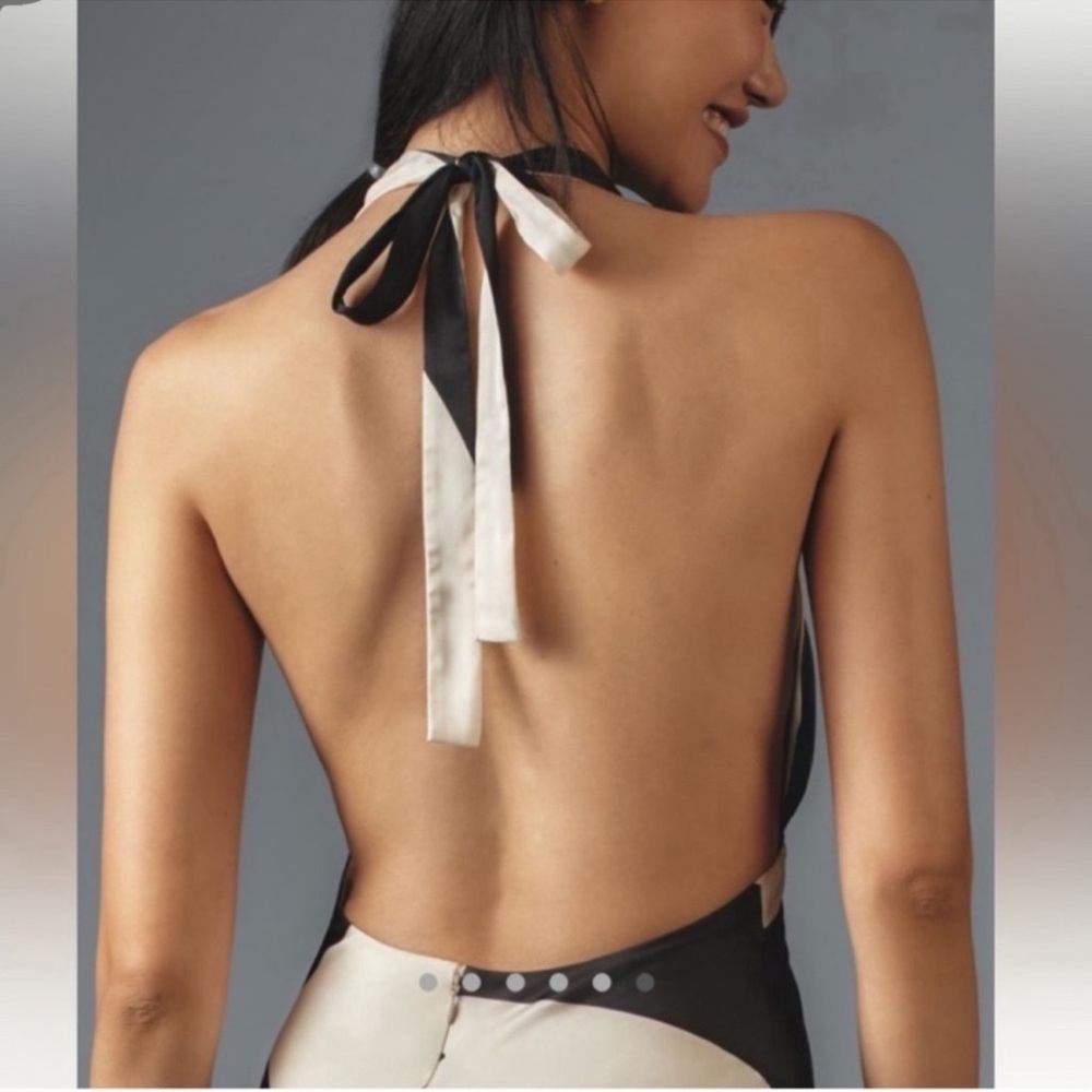 Nwt Bardot Black & Cream Halter Midi Dress - Picture 6 of 8